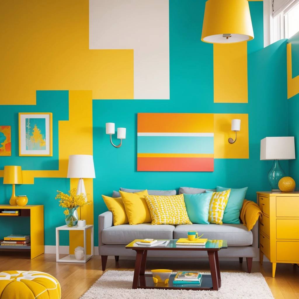 Use a bright, lively color palette with yellows, oranges and a touch of turquoise or blue to create a visually attractive and energetic contrast.