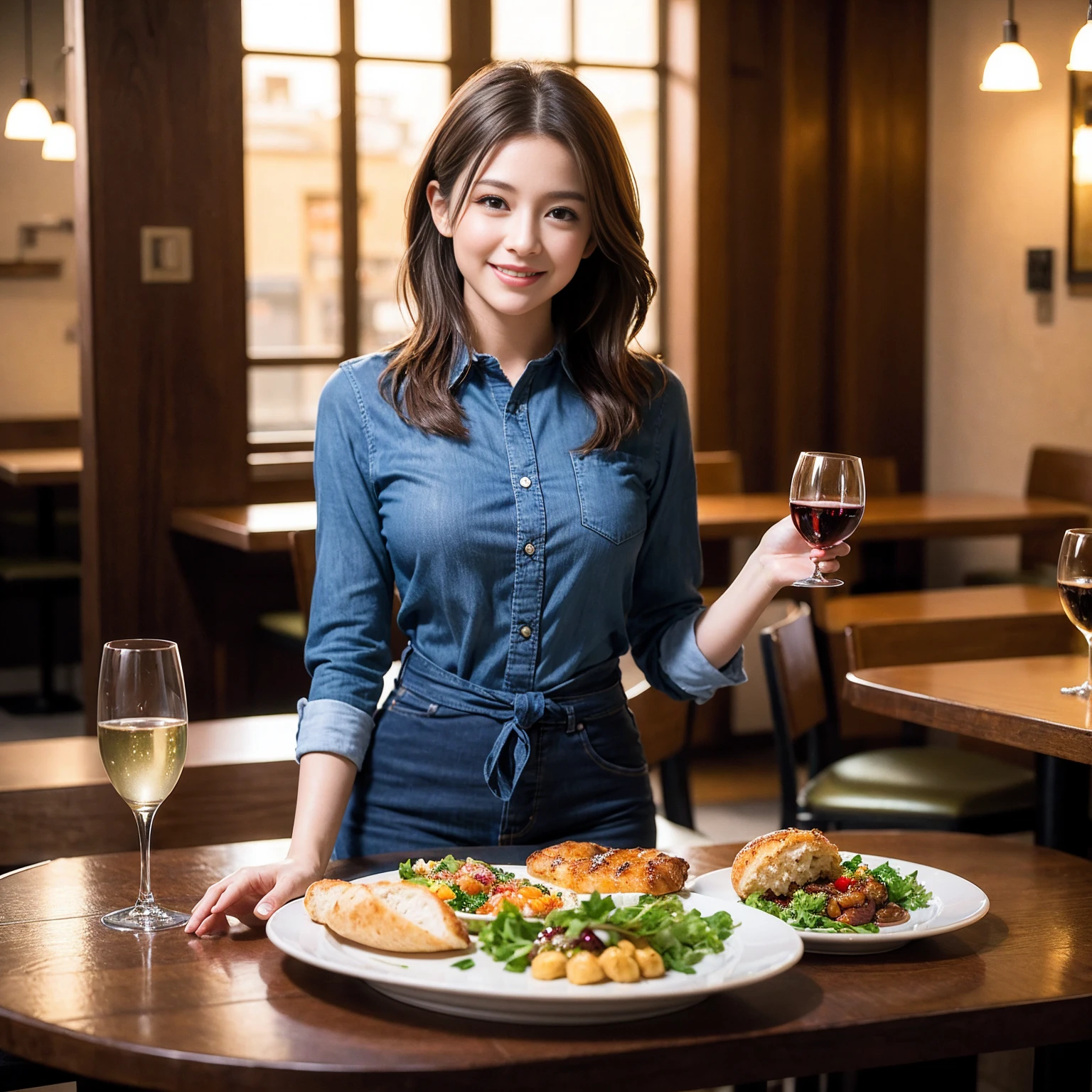 ((Highest quality、8K、masterpiece:1.3))、slimカップル、modelカップル、(Realistic, Intricate details:1.2), full-course dinner、Wine Party、Amazing view of the sunset sky and clouds、A bright smile、The wonderfulness of smile、Bright image、The beauty of wine, Beautiful Face, blue eyes, The light shines on your face, Blushing, short hair,Bright Face、 (Age 37), 39 years old, red wine 、Appetizers、Italian food、Wine bottle、Champagne、sparkling wine、Two beauties、Brown Hair、Shortcuts、Long sleeve shirt、dress、Beautiful woman 1, (slimな顔), (The body is slim), (Brown Hair), (Shortcuts), cheeks turn a little red,Attractive beauty、restaurant, In a prominent place (From the waist up) Nova Frog Style, actress, model, Upper Body, White wine, slim, wine glass, 中央に置かれたwine glass, smile, (smile: 1.15), Beautiful fine grain, Depth f/2,saturation, High Contrast, Strong light and shadow,Moist Body:1.5、3D texture、Delicate eyes、Brown Hair、The hair is very shiny、