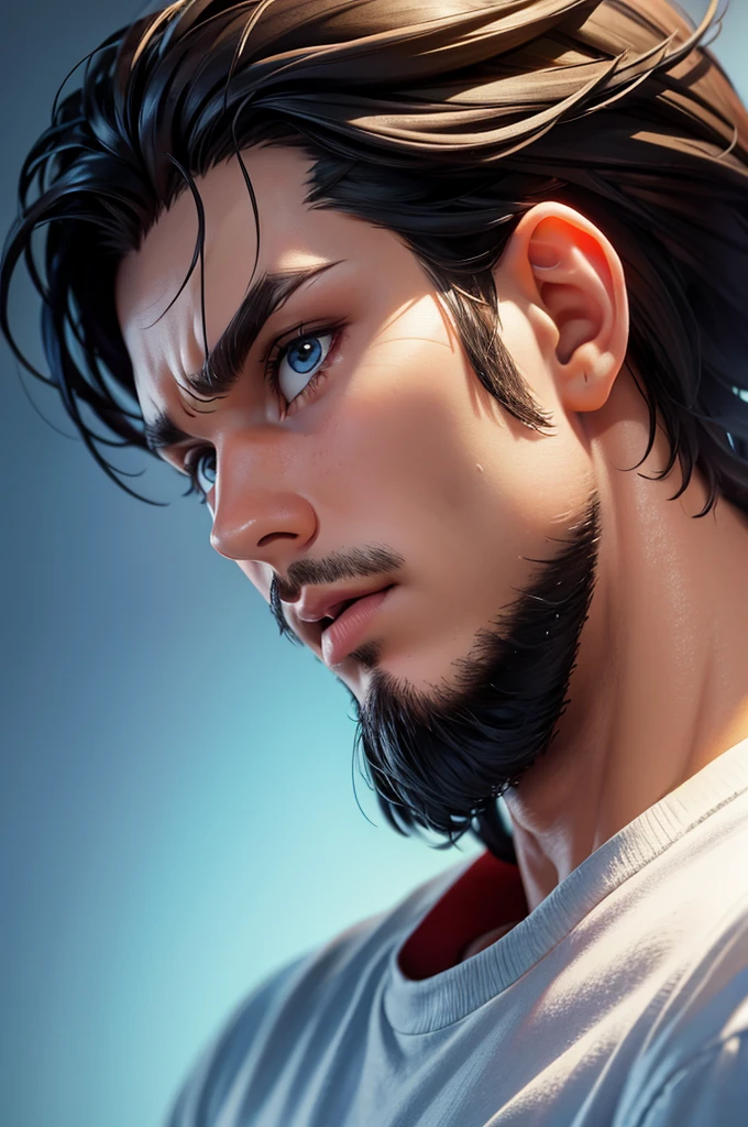 A man, large view, looking at the camera, thumb raised in an OK sign, Pixar and manga art style, highly detailed, 8K, photorealistic, studio lighting, vivid colors, cinematic, sharp focus, physically-based rendering, professional quality, masterpiece, 30years old, digitale style