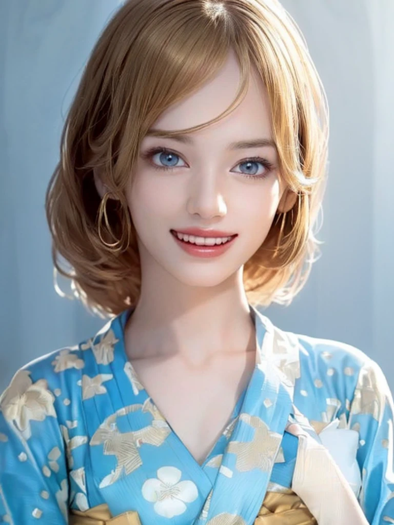 Holding PlayStation controller,wearing red pajama,(highest quality、8k、32k、masterpiece)、(RAW Photos)、(Realisticな)、(High resolution)、Very detailedな、Very beautiful face and eyes、One Girl、Round and small face、Delicate body、(close、highest quality、Rich skin detail、highest quality、8k)、Very detailed、(Realistic、Realistic:1.37)、Vibrant colors、(((Laughter)))、(((Golden Hair)))、(((I touch my chest with my right hand)))、(((Smiling)))、(((Bust Shot)))、(((White Background)))、((Medium Hair))、(((Pure white wall background)))、(((Blonde)))、(((She is wearing a yukata with a pop design.)))、(((Brown and light blue yukata)))、(((Pure white wall background)))、