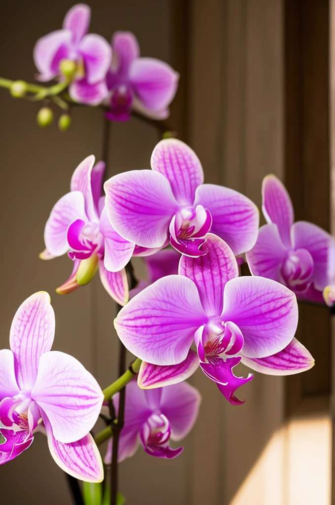 beautiful flower purple orchid Pale pink and orange in the background