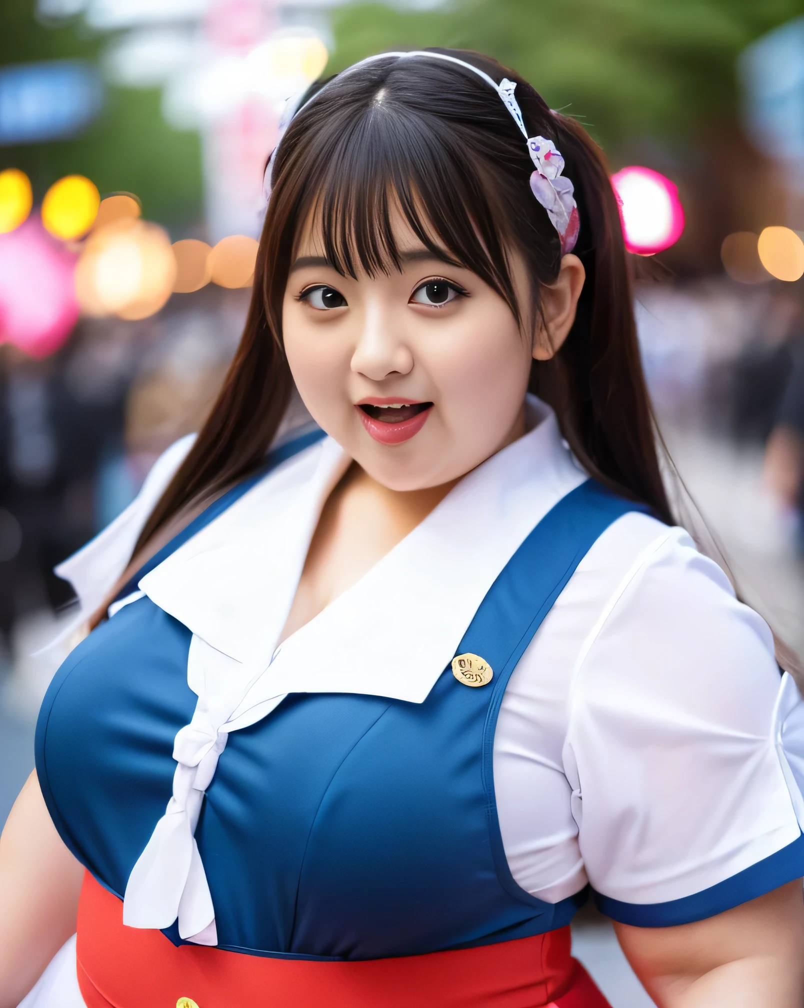 ((8K)), highest quality, 超High resolution, (Surreal)、(High resolution), 1 girl, idol, Japanese, ((idol costume)), Overweight, Extremely fat, ((Chubby)), (tongue out)