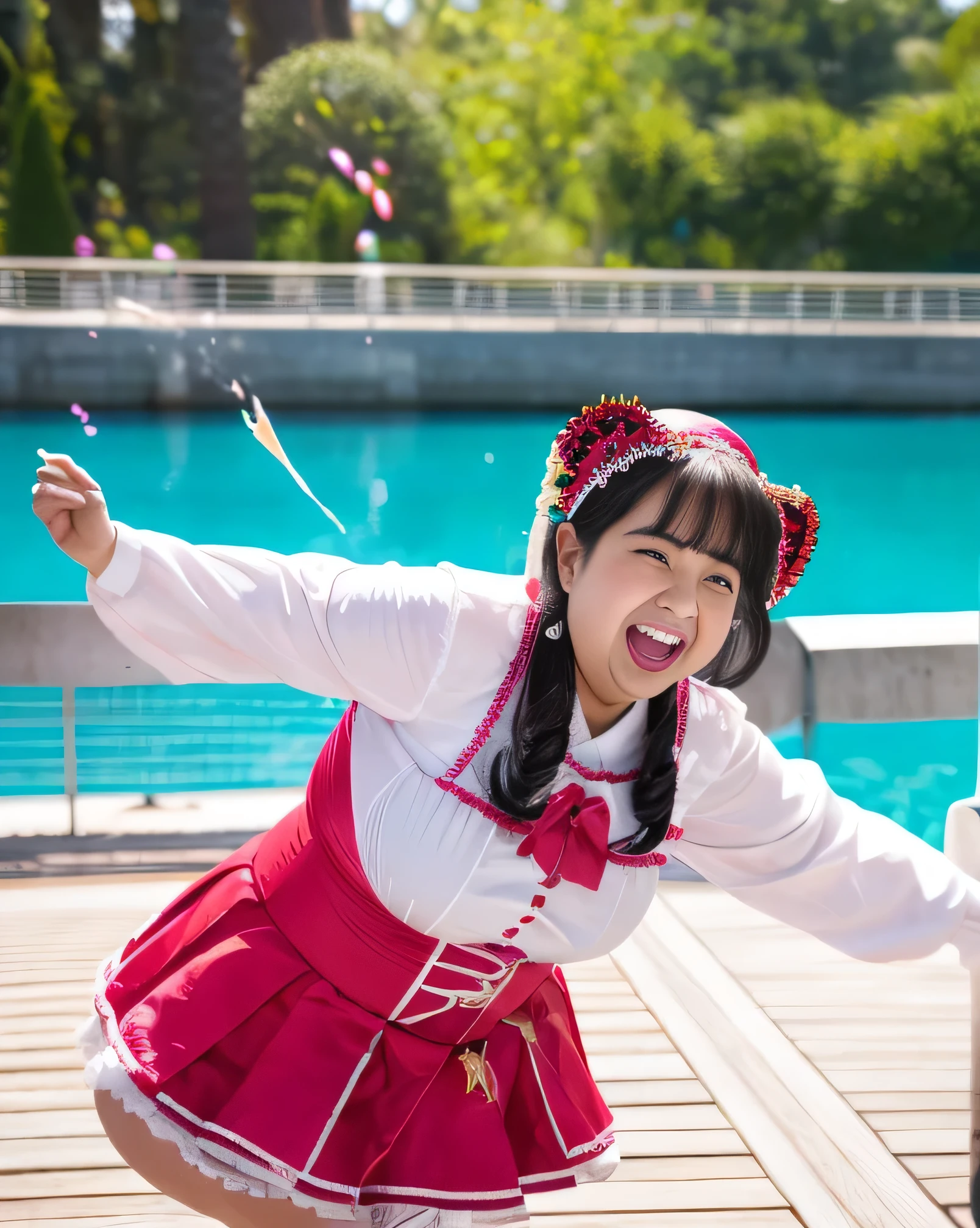((8K)), highest quality, 超High resolution, (Surreal)、(High resolution), 1 girl, idol, Japanese, ((idol costume)), Overweight, Extremely fat, ((Chubby)), (burst into laughter:1.5)
