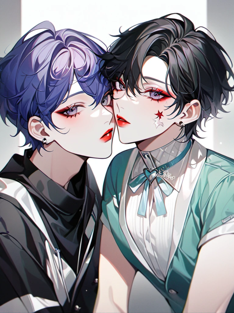 They pose for a photo with painted faces, they both have red lips, Nixeu und Sakimichan, Jimin|full lips, Taejune Kim, ulzzang, jinyoung shin, leaked image, jung jaehyun, inspired by Bálint Kiss, Korean artist, Kissing us together beautifully, jossi de blackpink
