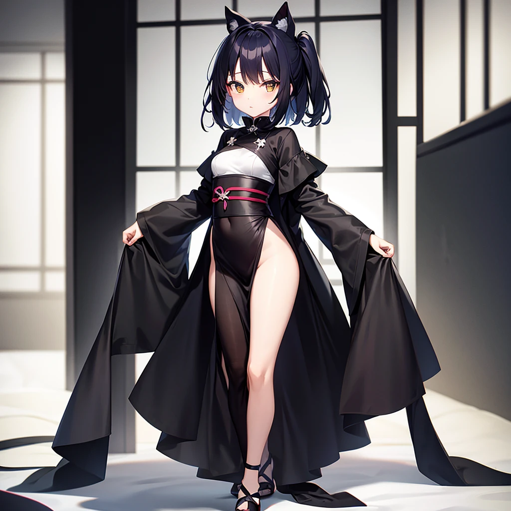 (Japanese style goth loli),(Revealing clothing),Cute little ,Tiny ,Small girl,,Childish face, Very fine clean face,Top quality,Straight Hair,Yellow hair,(Dark Room), Subtle light, Natural light,Soft lighting,Light from directly behind, (Are standing),Front view,Black background