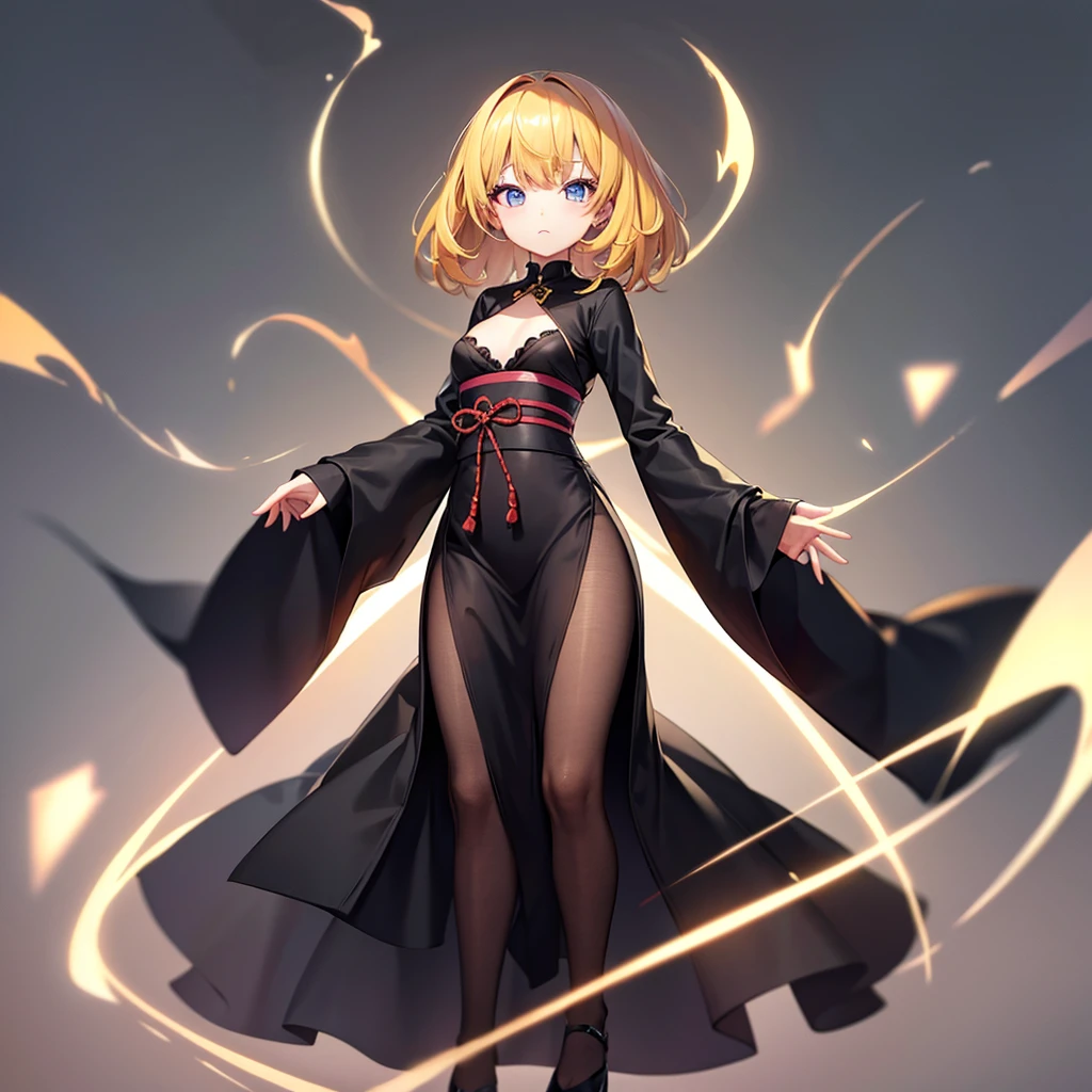 (Japanese style goth loli),(Revealing clothing),Cute little ,Tiny , girl,,Childish face, Very fine clean face,Top quality,Straight Hair,Yellow hair,(Dark Room), Subtle light, Natural light,Soft lighting,Light from directly behind, (Are standing),Front view,Black background