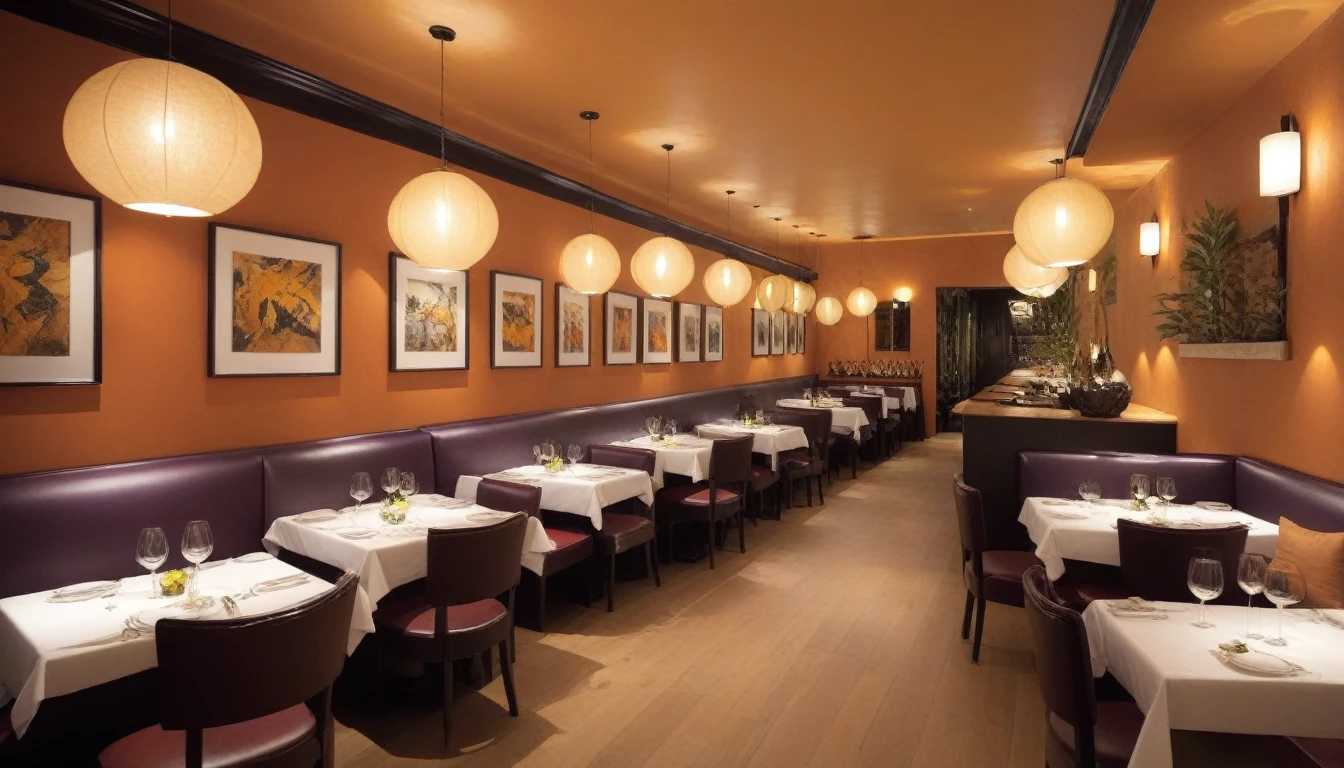 great restaurent with some lamps and a table in mid