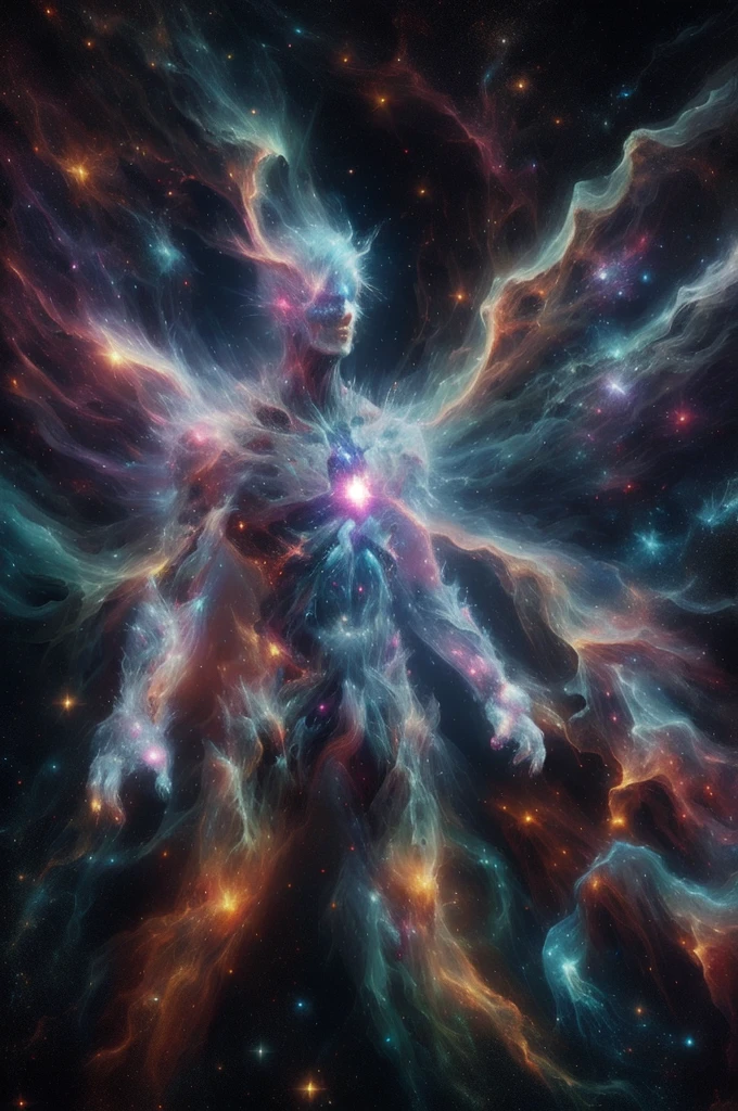 martius_nebula lightning-infused cyborg warrior cosmic hands, make his hands made up of the cosmos, astral nebula hands