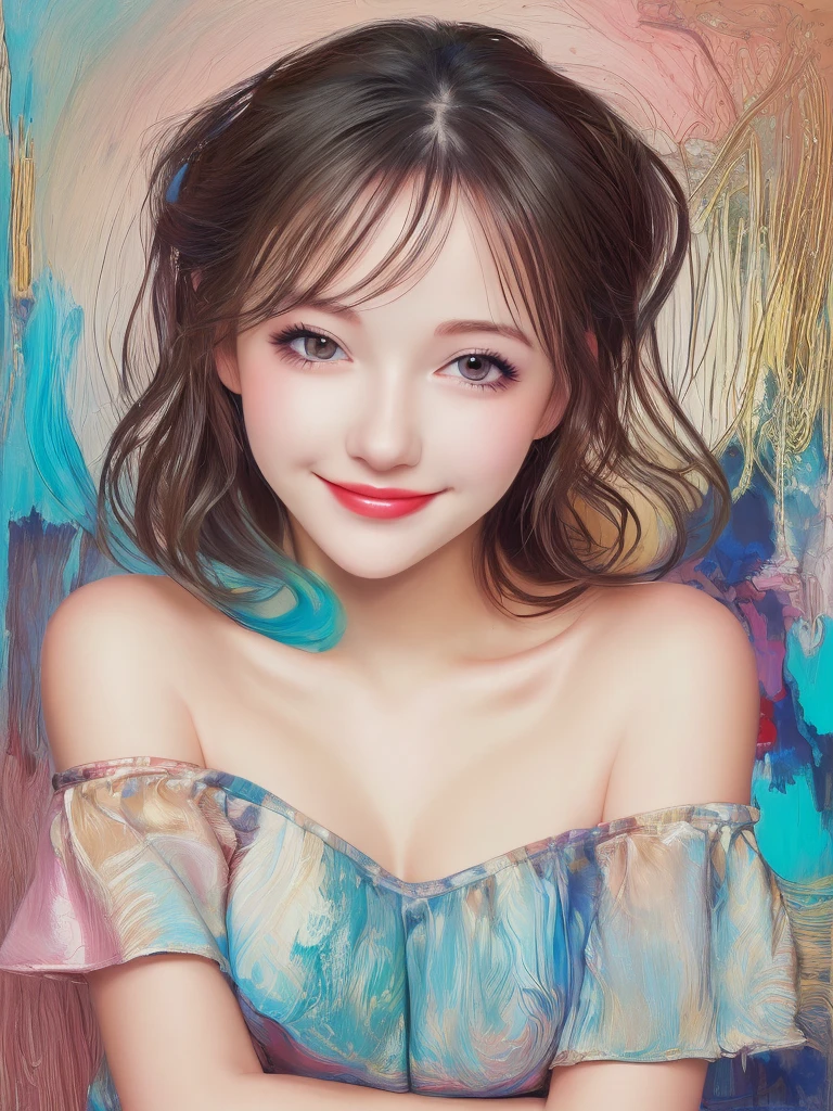 (masterpiece, Highest quality:1.2), (High resolution, Abstract:1.1), Super detailed, One girl, Cute pose, camisole, Off the shoulder, Part your lips, smile, blush