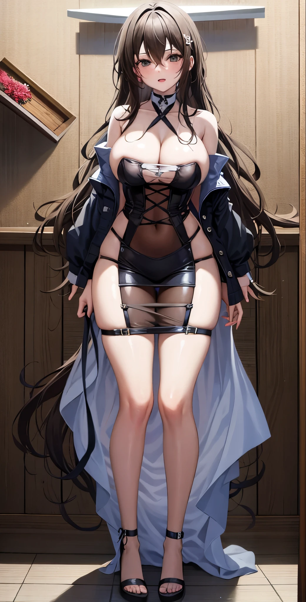 girl,Large Breasts,long hair,Topless,Bow,