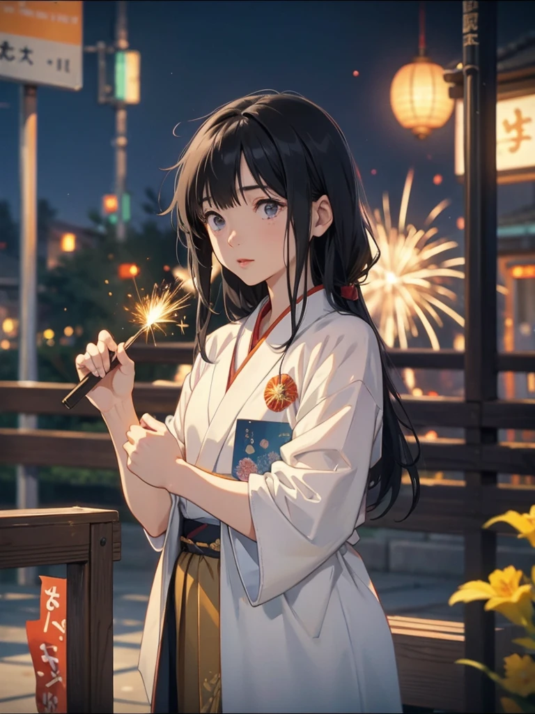 Naoko Ueno , kinono in firework in the night