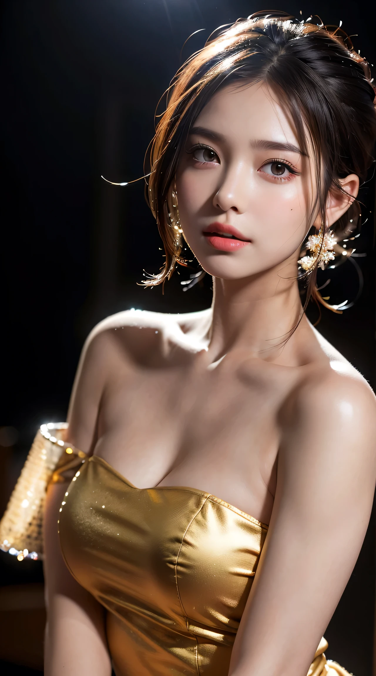 best quality, masterpiece, ultra high resolution, (lifelike:1.4), original photo, 1 girl, Off the shoulders, Cinema lighting