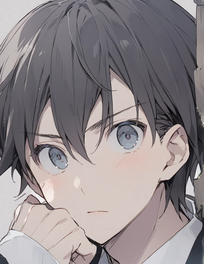 Middle school boy Grey ポニーテールヘア