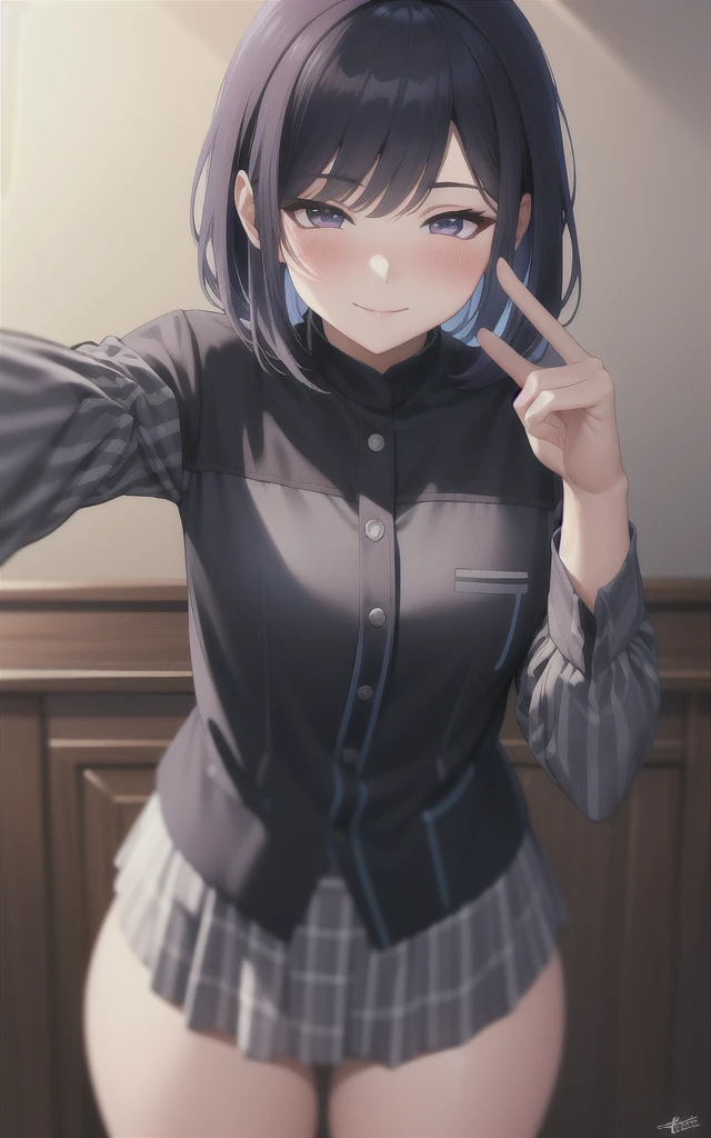 (超high resolution, Extremely detailed, high resolution, Very detailed, 4K, 8K), Extremely delicate and beautiful, Half closed eyes, blush, Smile, promote, Gal, Girls' clothes, 1girl solo, Wall Dong POV, National Anti-Corruption Bureau,