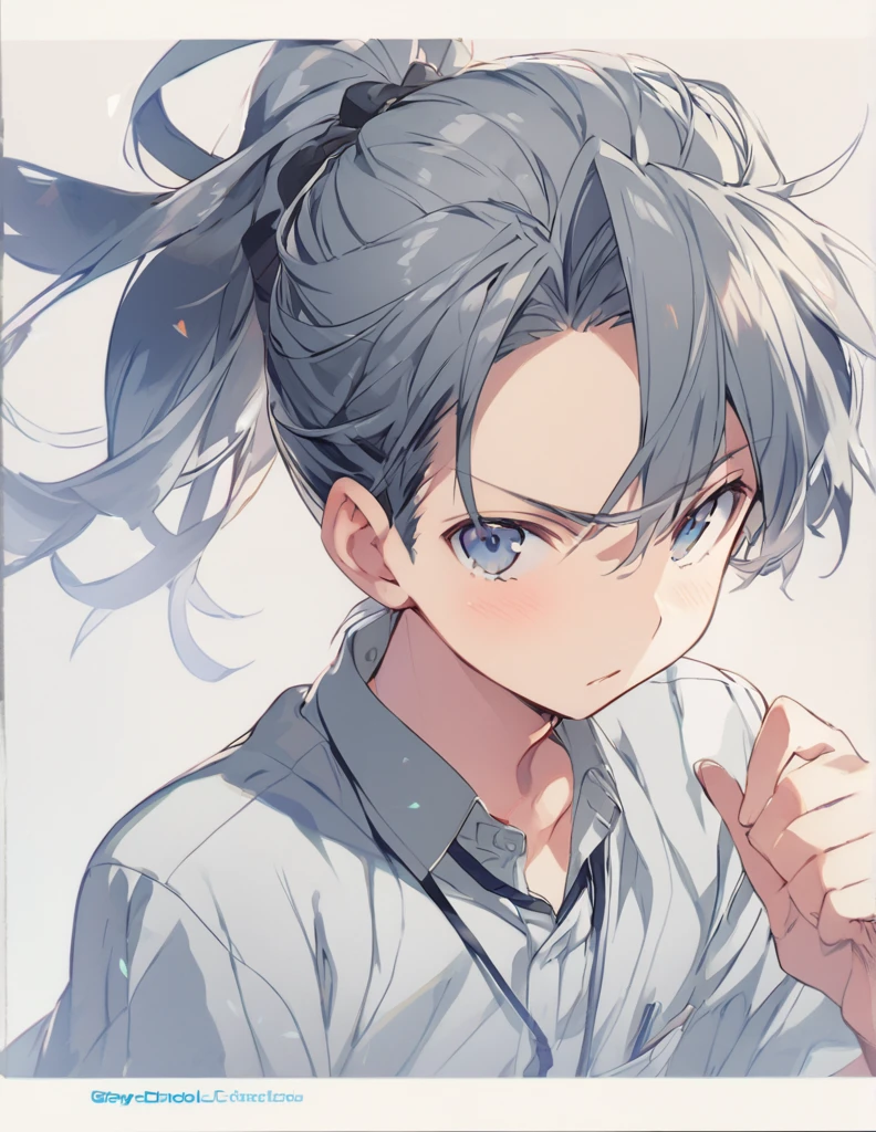 Middle school boy gray ponytail hair