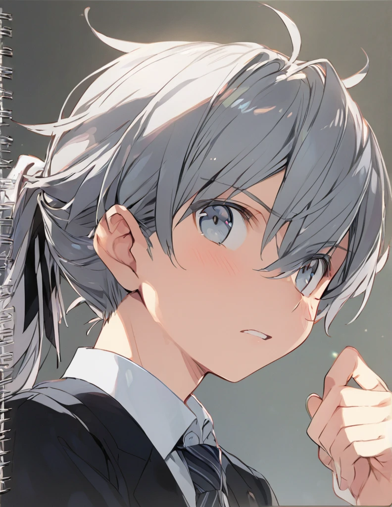 Middle school boy gray ponytail hair