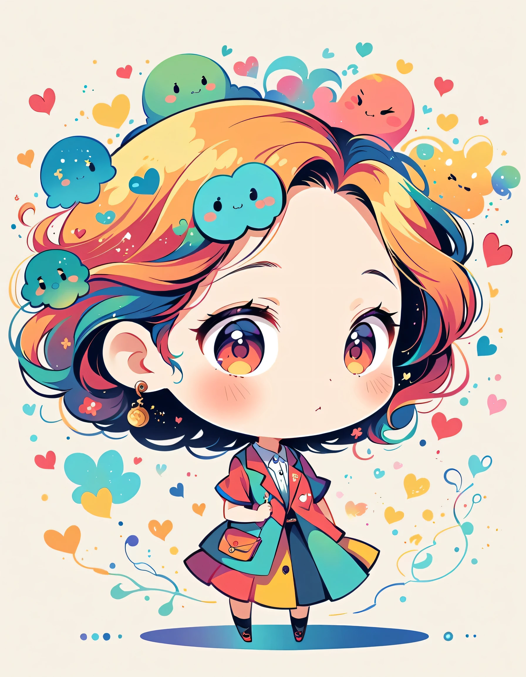 Mai Yoneyama style, Simple Line Initialism,Abstract art,Urban Background, colorful hearts ,(((The most beautiful girl of all time))), (((chibi))), (((Cute amoeba))), school room
