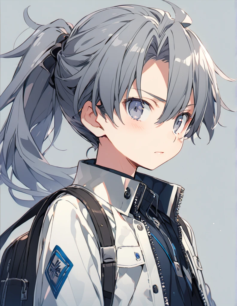 Middle school boy gray ponytail hair