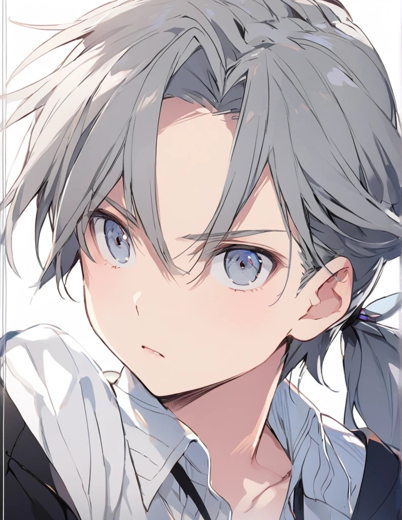 Middle school boy gray ponytail hair
