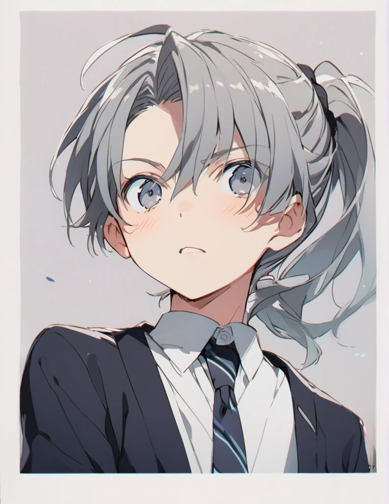 Middle school boy gray ponytail hair