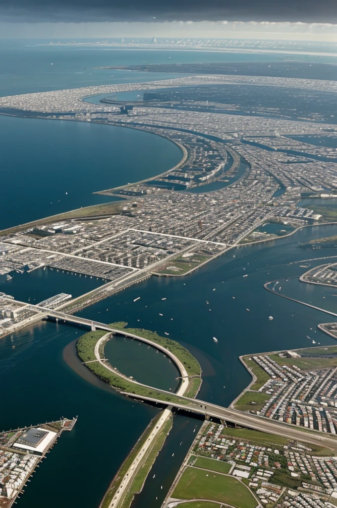 Footage of coastal cities, extreme weather events, and people affected by climate change