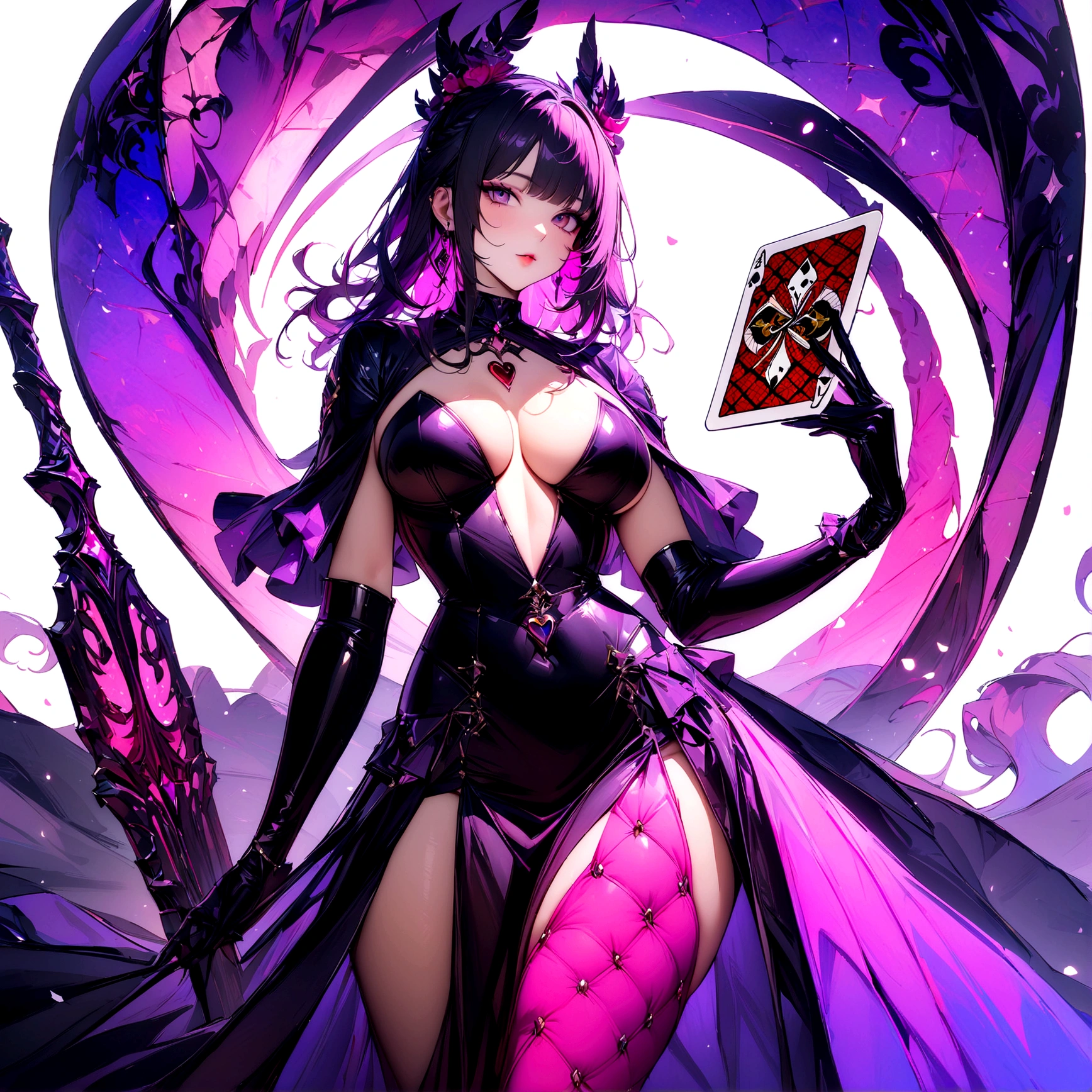 ((Best Quality, 8K, Masterpiece: 1.3)), 1girl, Beauty: 1.3, card art, white background, a representation of the playing card, a badass and sexy rendition of the ace of hearts, a character that would look good printed on a deck of playing cards.