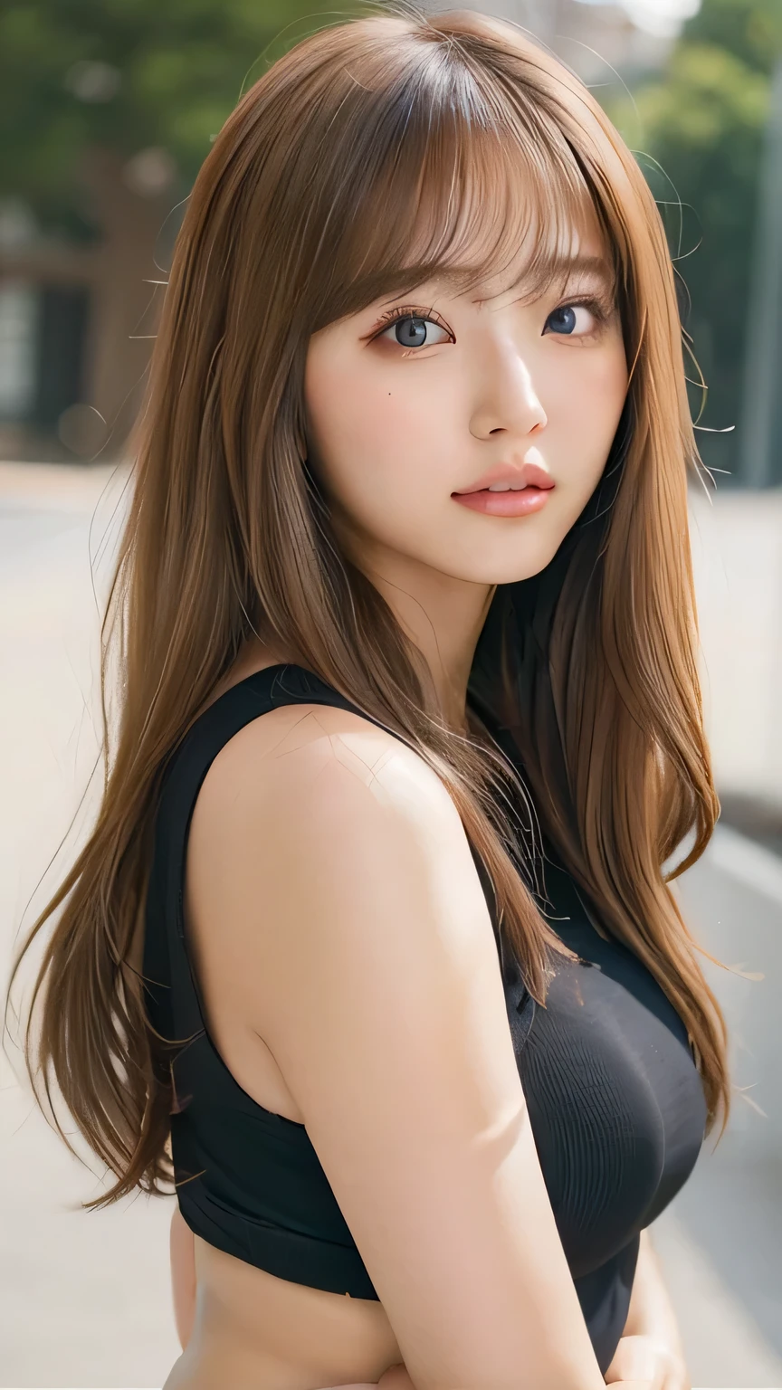 Sexy big ,20 year old beautiful girl is sexy and cute & Cute beautiful sexy face, A strong wind blows my hair in front of my face,Beautiful super long metallic blonde straight hair、Beautiful, cute and sexy eyes hidden behind long bangs