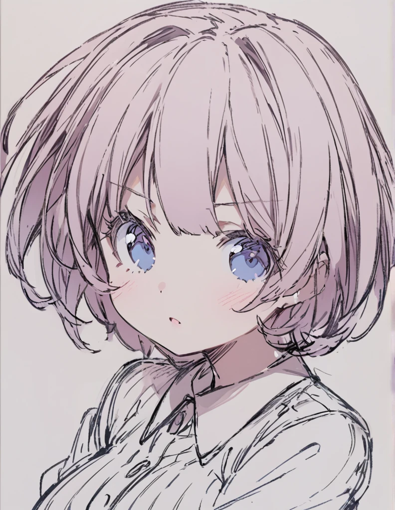 Blue-eyed busty junior high school girl　ピンク色のshort bob　sketch