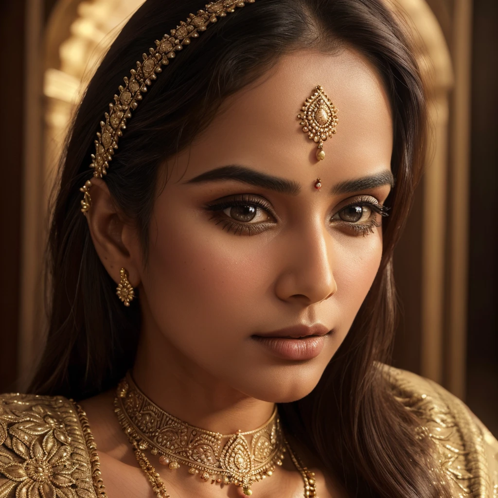 a desi girl, beautiful detailed eyes, beautiful detailed lips, extremely detailed face and skin, long eyelashes, delicate facial features, flowing hair, traditional indian clothing, ornate jewelry, intricate henna patterns on hands, dramatic lighting, warm color tones, cinematic composition, (best quality,4k,8k,highres,masterpiece:1.2),ultra-detailed,(realistic,photorealistic,photo-realistic:1.37),portrait