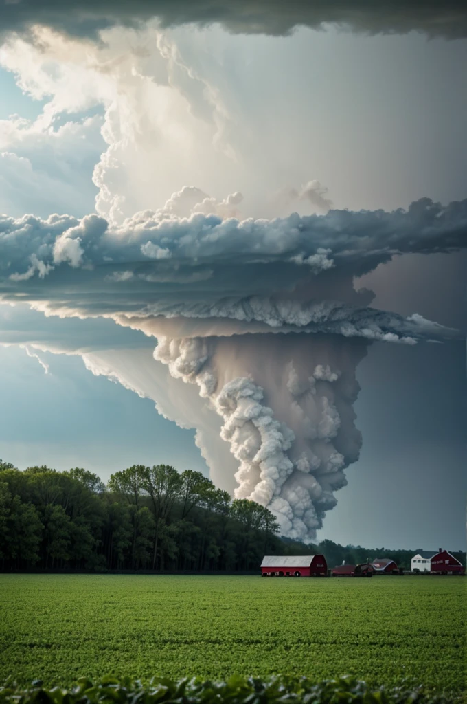 A tornado passing through a farm