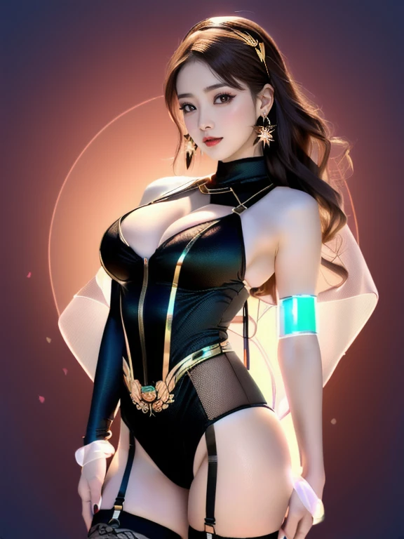 An Asian Chinese female model, (background：night), (background：Future City), (Wet clothes：1.5), (8K Ultra HD, Digital SLR Camera, Soft Light, high quality, Volumetric Lighting, frank, photo, high resolution, 4K, 8K, Bokeh), ((Create stunning images of real girls), warm light, Dynamic poses, Elegant Posture, Cowboy lens, Full body front view, From the front，Be confident, Front of the body facing the camera, Standing posture facing the camera, Open your legs slightly, Golden Ratio Graphics, Minimalism), (Show a charming smile, Willow Leaf Eyebrows, big eyes, Apricot eye prick, Cherry Blossom, Balanced Eyes, Oval face, Pretty Face, Normal facial features, Skin is transparent and visible, Thin skin and tender meat, cosmetic, earrings, bracelet, necklace, Jewelry, veil, Hair accessories), (Brown hair, Wavy curly hairstyle, Waist-length hair, Messy Hairstyle, Gradient hairstyles, Cyberpunk hairstyle), ((Transparent clothes：1.5), (Color of clothes:amaranth red), BDSM clothes, Mesh clothes, Transparent mesh one-piece swimsuit, Three-point bra with straps), (Sexy, Perfect breast shape, Teardrop-shaped chest shape, Snow-white breasts, very detailed breasts, 34E cup, Exposing the southern breast), (Super high waist clothes, Waist hollow,Camel toe, Levain), (Black socks, Sheer lace knee socks, 吊garter, Leg ring, garter, 腿部garter)