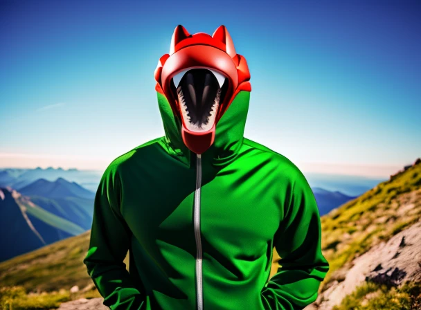 man1, bubble head, Red Eye, Gator Mouth, Dog ear, Green Tracksuit, Top on Mountain, Hanna-Barbera Style