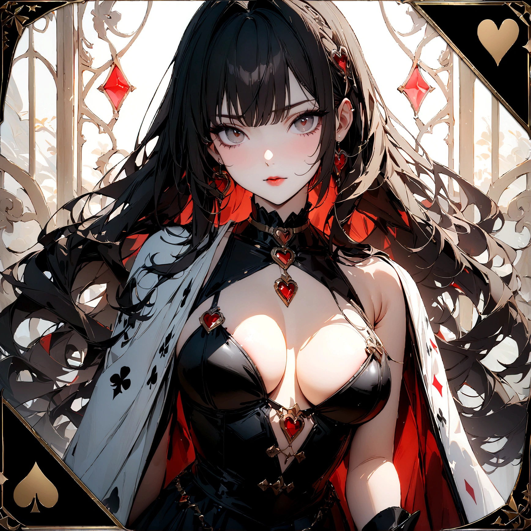 ((Best Quality, 8K, Masterpiece: 1.3)), 1girl, Beauty: 1.3, card art, white background, the image is a representation of the playing card, a badass and sexy rendition of the ace of hearts,