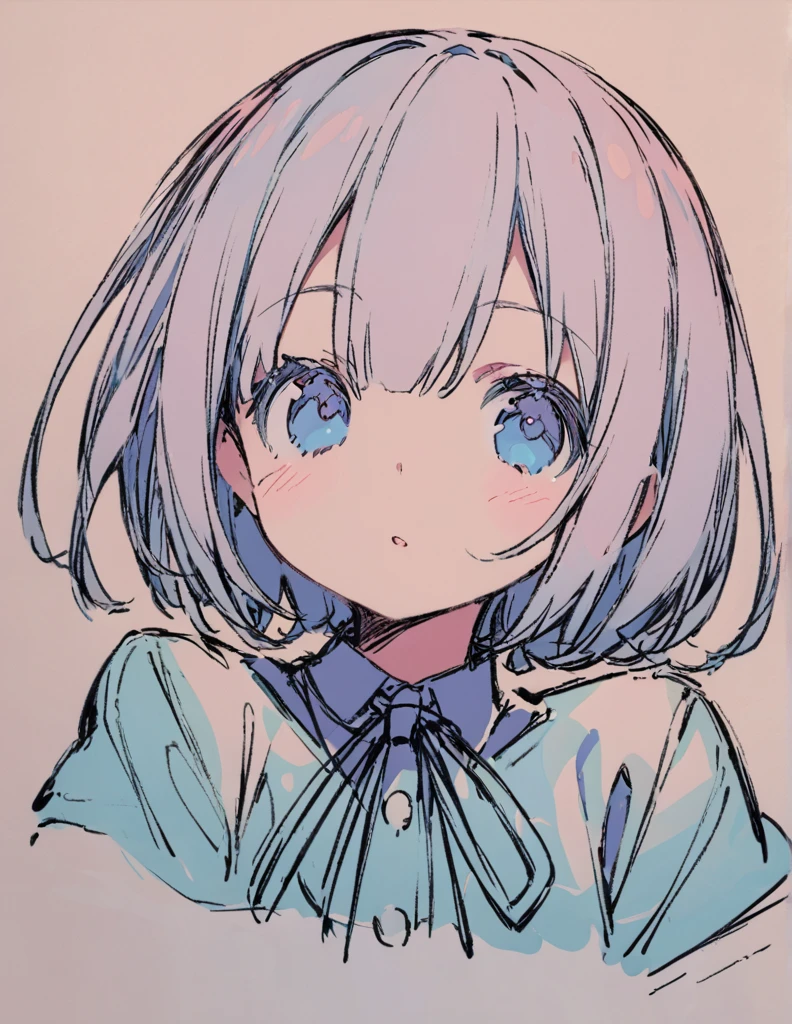 Blue-eyed junior high school girl ピンク色のshort bob sketch