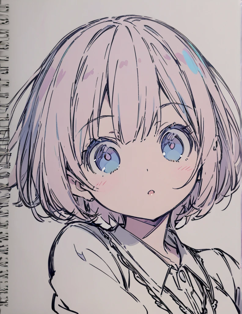 Blue-eyed junior high school girl　ピンク色のshort bob　sketch