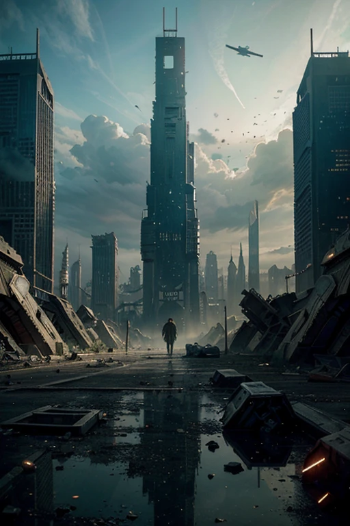 Highest quality、A ruined futuristic city、dim、Surrealism