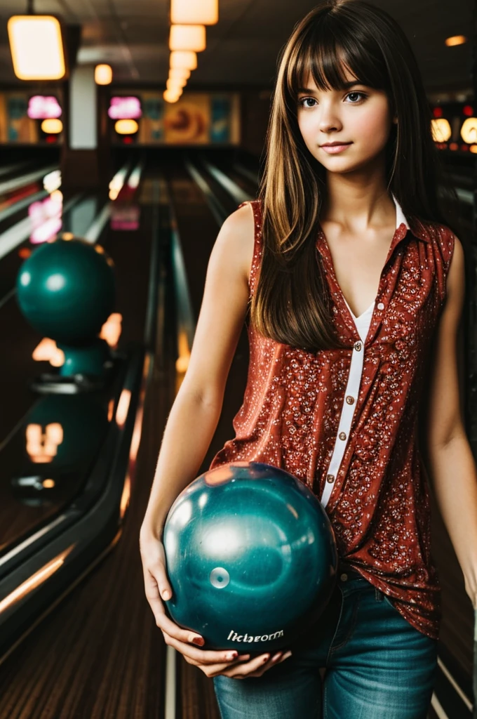 Girl with a bowling ball in hère hand