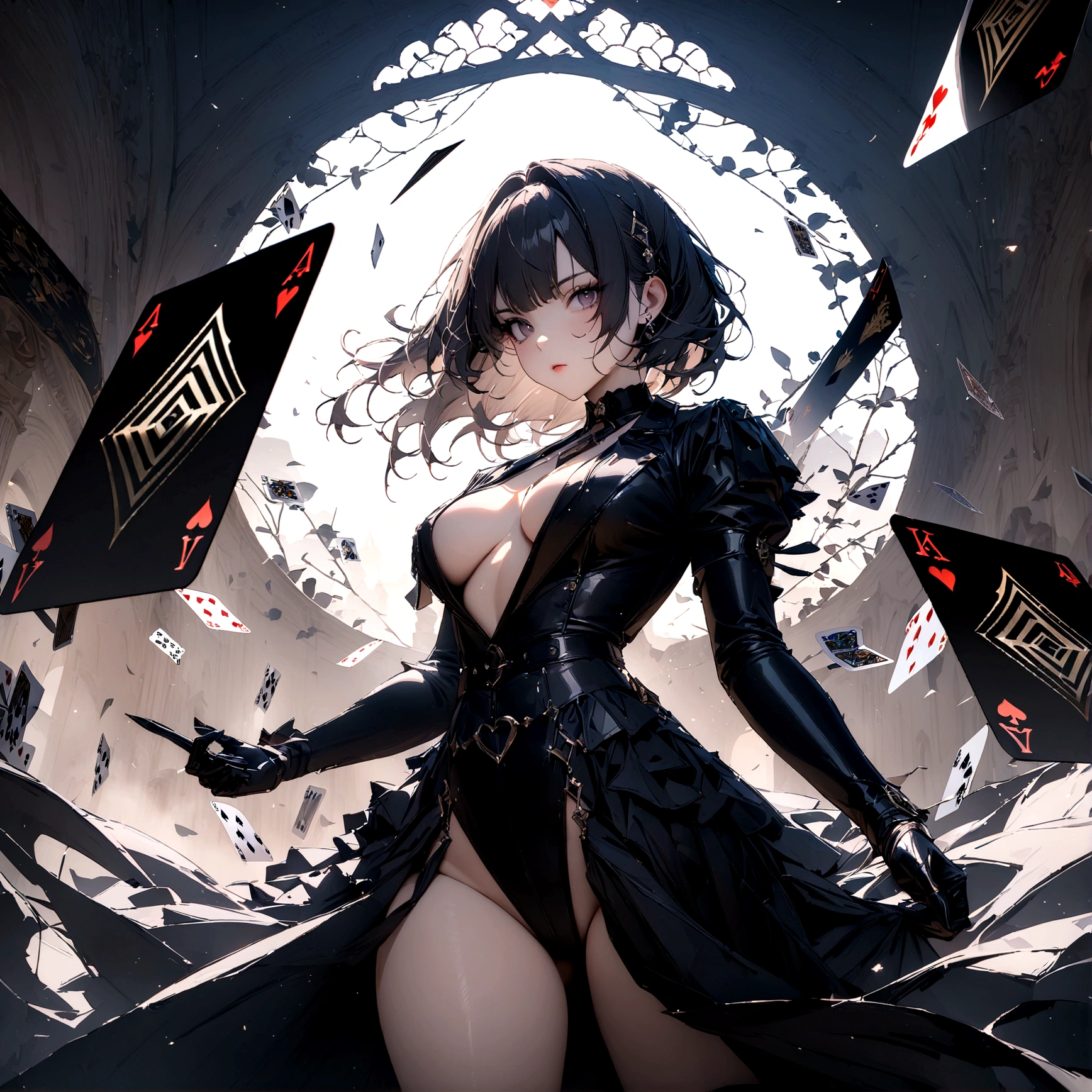 ((Best Quality, 8K, Masterpiece: 1.3)), 1girl, Beauty: 1.3, card art, white background, the image is a representation of the playing card, a badass and sexy rendition of the ace of diamonds ♦