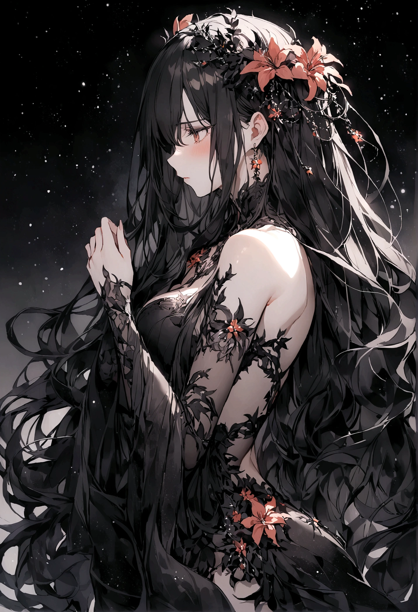 Dark Space,Long hair,sad,universe,dream,goldfish,Embrace,Sexy