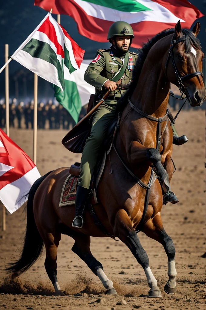 Thousand army horse with Palestine flag at war with satan