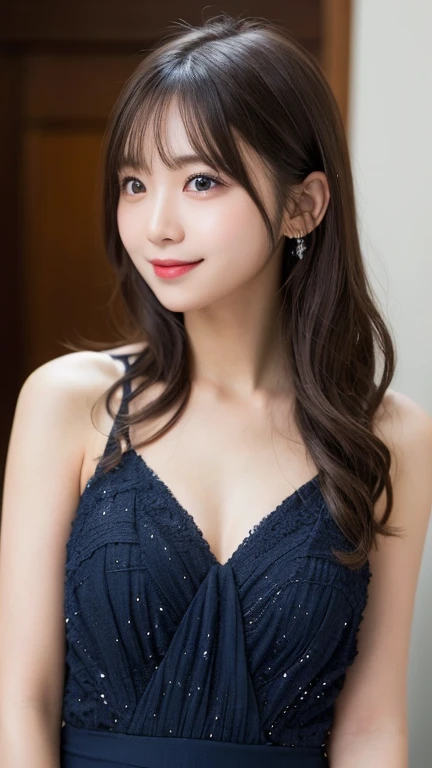 Highest quality, shape, Very detailed, finely, High resolution, 8k wallpaper, 完璧なダイナミックな構shape, finelyて美しい目, Natural Lip, Random sexy poses,RAW Photos,cute,smile、Cabaret Dresses、Long Hair、Curly Hair、From a random angle(1 Direction)