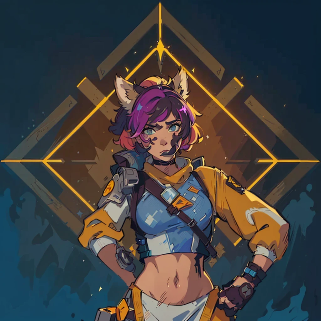 A closeup of a person in a cat costume, Loba Andrade de Apex Legends, Apex Legends character, in the style of apex legends, inspired by Jules Chéret, apex legends portrait, valuing character, there is mystery, arcane faux pas portrait, as supervisory character, Starfinder Style, Official character art