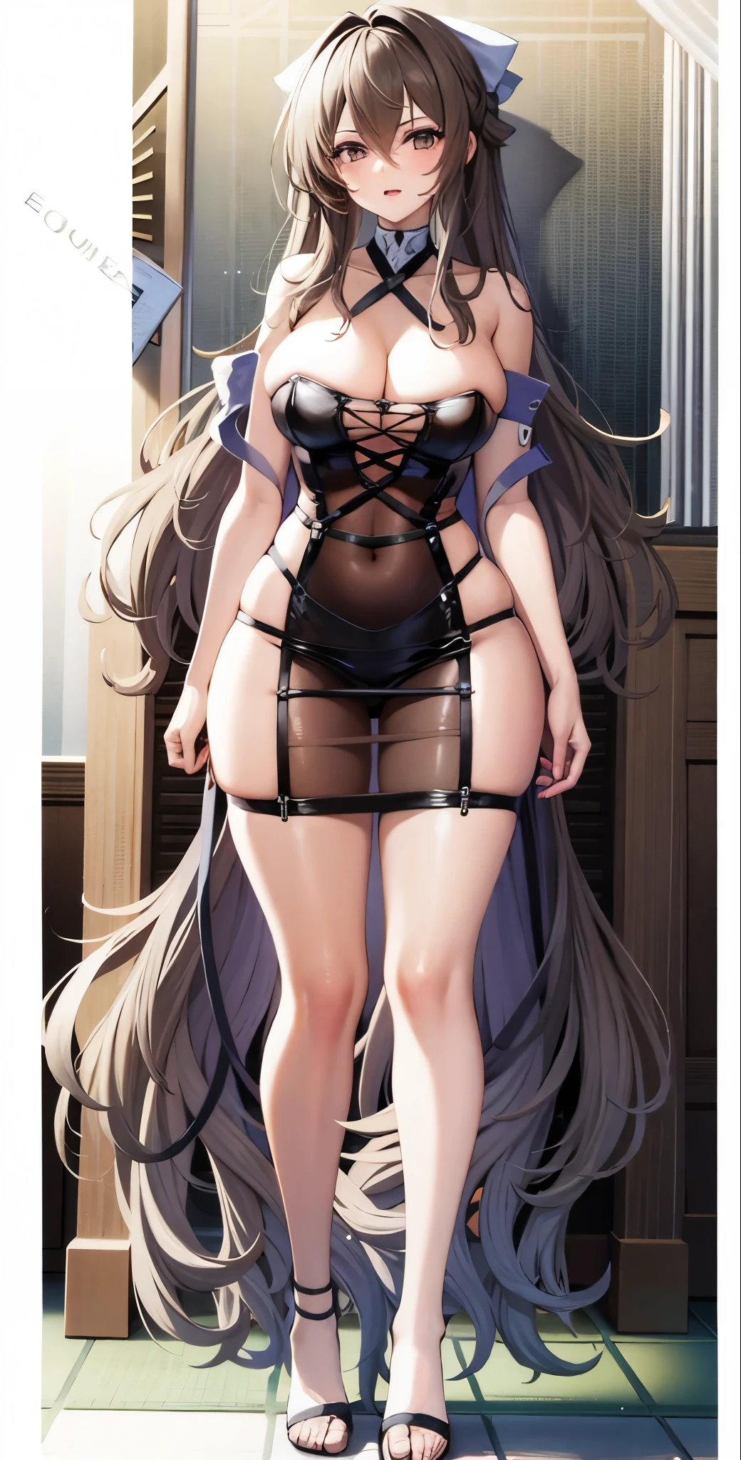 girl,Large Breasts,long hair,Topless,Bow,