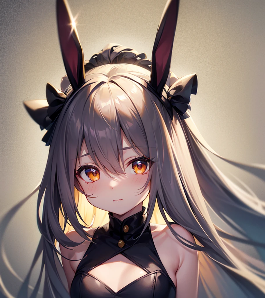 ((Bunny girl)),Cute little ,Tiny ,Small girl,,Childish face, Very fine clean face,Top quality,(Dark Room), Subtle light, Natural light,Soft lighting,Light from directly behind, (Are standing),With bust up,Front view,Black background