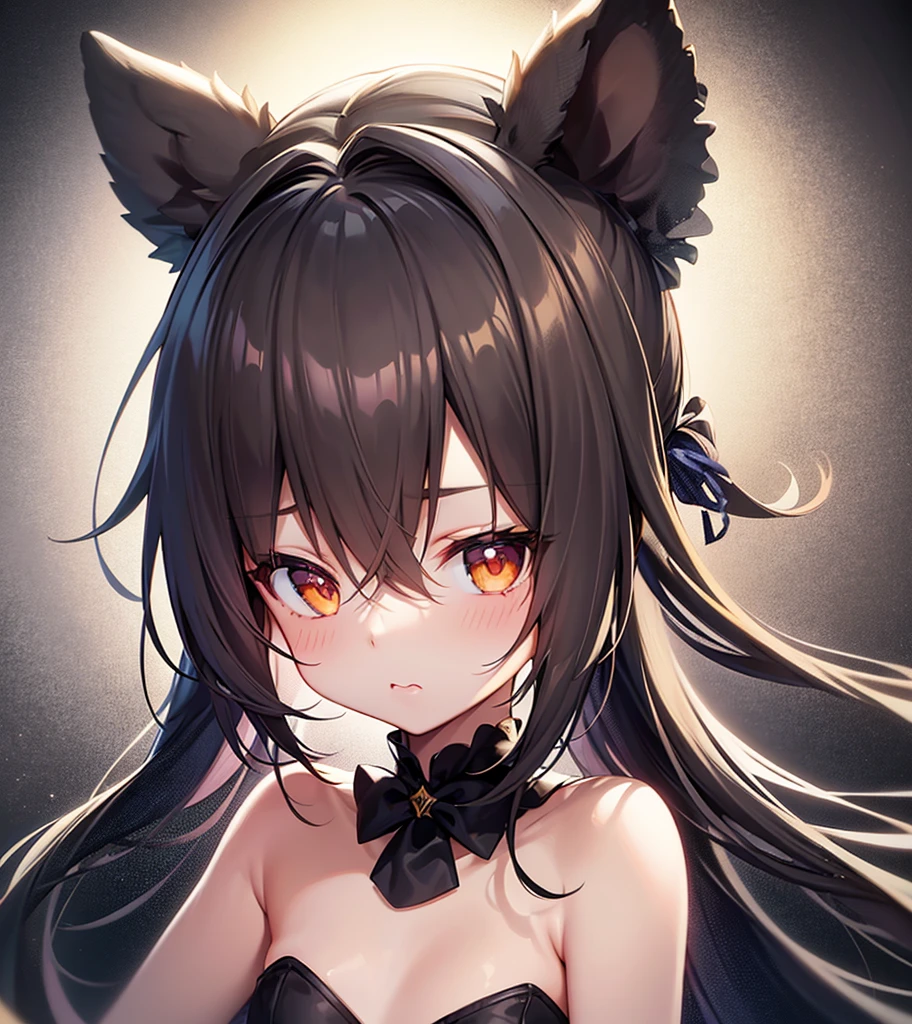 ((Bunny girl)),Cute little ,Tiny ,Small girl,,Childish face, Very fine clean face,Top quality,(Dark Room), Subtle light, Natural light,Soft lighting,Light from directly behind, (Are standing),With bust up,Front view,Black background