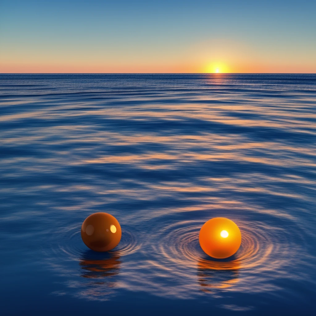 y2k aesthetics, 3d art, ocean, sunset, blue orange white, abstract 3d object