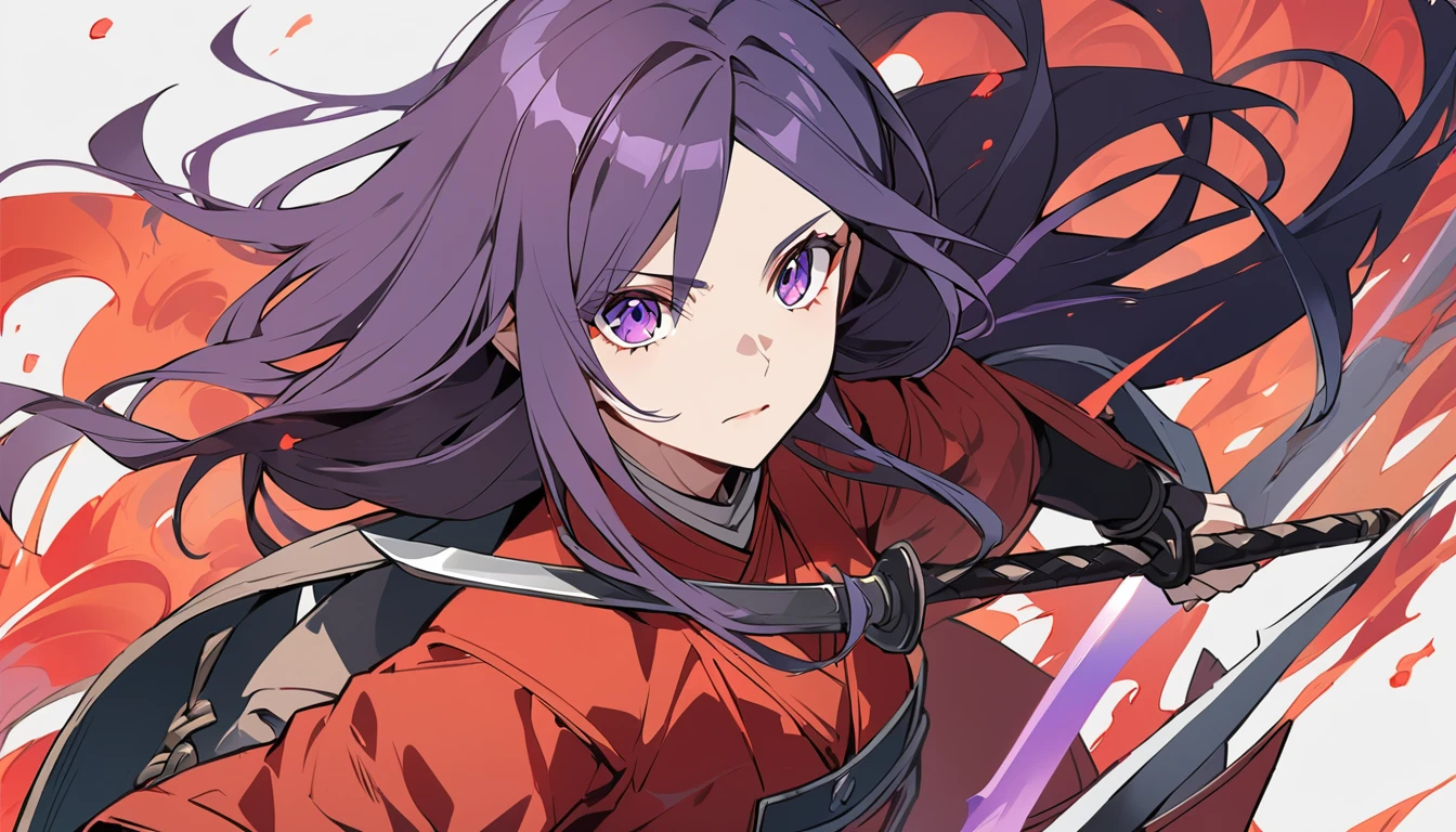 Female Kirito,Purple eyes,2D,Anime Style,One person(Woman warrior),the ratio is correct,Facial details,Swordsman,Red dress,黑色Long Hair,Neck detail,Adam is there'apple,suit,joke,Robe,Clothing Details,Surrender,Long sleeve,Game Quality,Swordfighting,Ray Tracing,Ray Tracing,Detailed brilliance,CG rendering,Hair Details,Attractive eyes,beautiful,(Girlish),The costumes are complicated,in the forest,night,Starry Sky,Perfect composition,Sophistication,high quality,Learn more,Lots of details,Complex background,atmosphere,Long Hair,Purple eyes