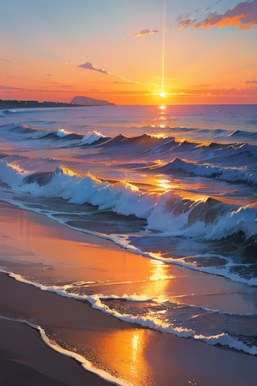 Highest quality、Landscape painting、Seaside、Sunset、orange