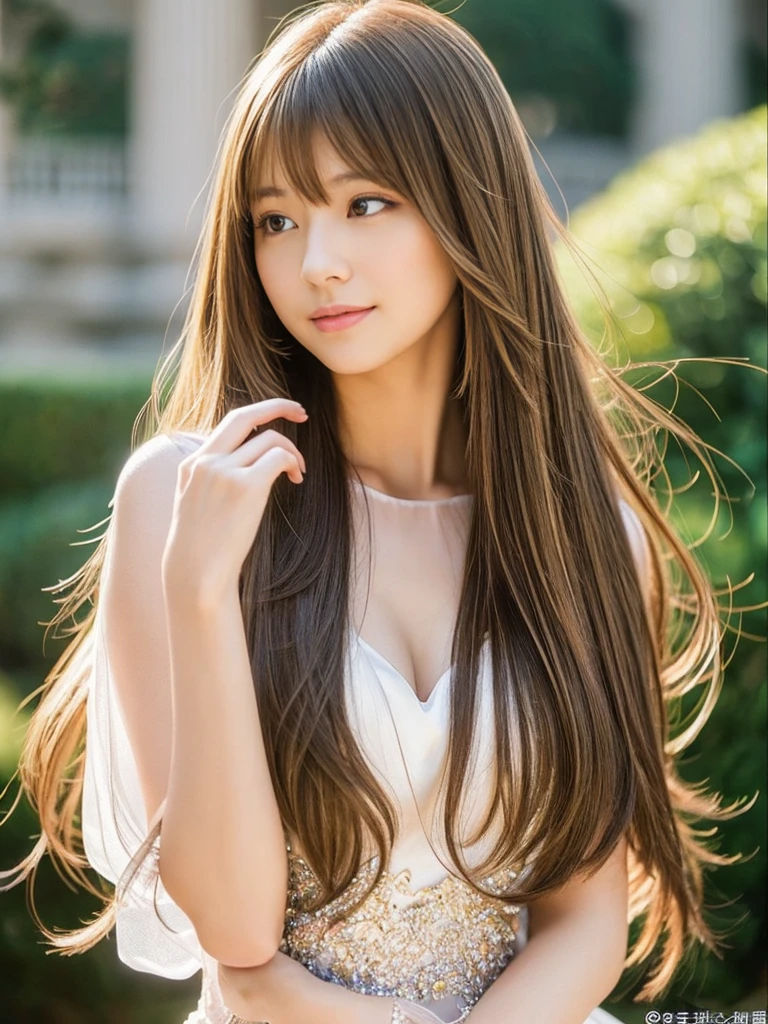 ((whole body)) (big 1.4) Beautiful Fantasy Girl ((Highest quality)), ((masterpiece)), (Get used to it), Perfect Face (1 Girl) (French) (she is 、The cutest teen in Fran ((Highest quality)), ((masterpiece)), length blonde hair length, 輝く茶colorの髪,Golden Silky Hair, Straight Brown Hair, length blonde straight hair, Perfect Silky Straight Hair, Straight Brown Hair, length blonde hair, sheの髪は長くてまっすぐだ, detailed length ((big 1.4)) Super Long Hair down to the ankles ((Neat bangs The neatly trimmed bangs are princess cut and cover the entire forehead......))... 明るい深紅colorの唇 good, Anatomically correct hand Thin fingers Anatomically correct5本の指 Sexy professional makeup Beautiful French girl face, French facial features, Long Hair shiny Long Hair, length, 輝く茶colorの髪, length, Straight Brown Hair, sheの髪は長くてまっすぐだ, Super Long Hair girl, Silky Hair, length blonde hair, Silky Hair, length, Flat Hair, Silky texture, Long Hair, length, Flowing brown hair, thin and shiny hair Anatomically correct、White beautiful human skin and detail of hands and fingers Beautiful Eyes Mouth Details the corners of the mouth rise slightly Cool look (眉毛のcolorは濃い茶colorです) (黄color dress posing for a picture, Disney Portraits, tumbler, What it is?, wearing organza gown, dressed beautiful gown, lady using 黄color dress, color: 黄color, A woman wearing a sparkly floral dress, elegant 黄color skin, gown, Fantasy Dress, Formal Wear, light 黄color beautiful gown, 黄color theme ) (A church with high quality stained glass..) (she'Random Pause) (Random model standing pose)