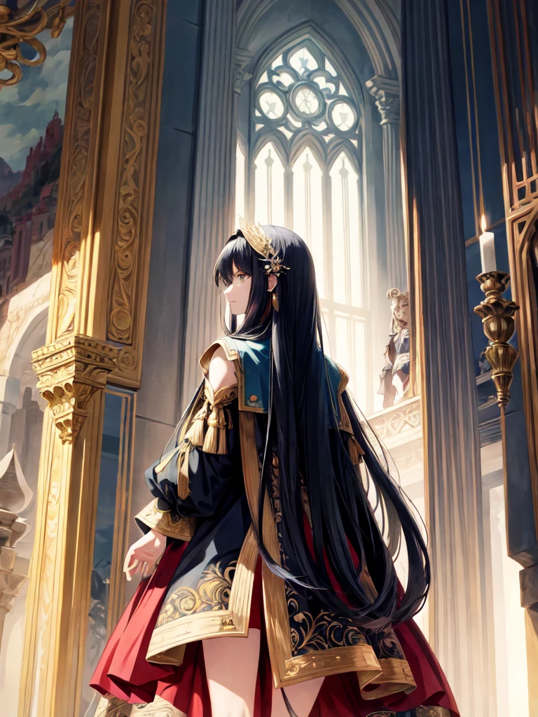 The book cover features intricately detailed artwork in an anime or manga style. On the left side, one twin girl with a neat, heroic face and long straight hair casts a shadow. Beside her, another girl, not her twin, stands slightly behind or peeks out from behind her with a contrasting expression, adding depth to the scene. Both girls flank the male protagonist in the center, who confidently stands as the mine owner. He has short, sharp-jawed features and is dressed stylishly, emphasizing his central role. In the vibrant background, a majestic castle enhances the festive atmosphere, heightening the dramatic tension between the characters